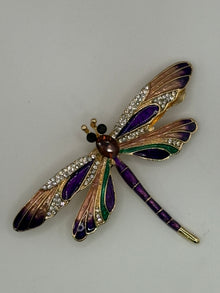Art Nouveau Enamel & Crystal Dragonfly Brooch | Gold-Tone Vintage Style Pin (3 Colors) – blue; purple; red enamel, metal fashion jewelry, main product image, Petit Détail