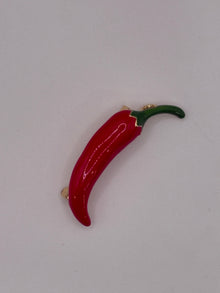 Vibrant Red Chili Pepper Enamel Brooch | Gold-Tone Lucky Charm Pin – red enamel, metal fashion jewelry, main product image, Petit Détail