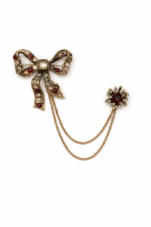 Vintage-Style Crystal Bow Chatelaine Brooch | Antique Gold Ribbon Collar Pin Default Title Petit Détail Lebanon