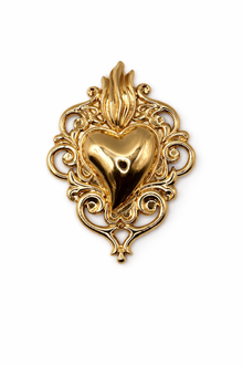 The Love Collection collection – Gold Flaming Sacred Heart Brooch at Petit Détail Lebanon