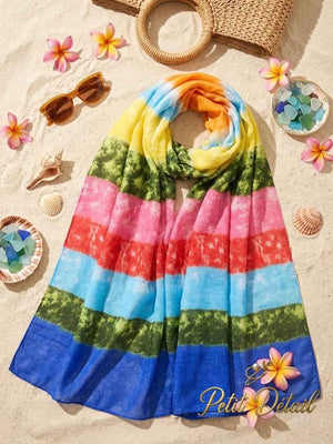 Rainbow Stripes Mousseline Beach Pareo – 145 × 175 cm