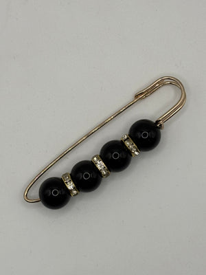 Black Pearl & Crystal Safety Pin Brooch | Beaded Kilt Pin (Gold or Gunmetal) – gold; geometric, main product image, Petit Détail