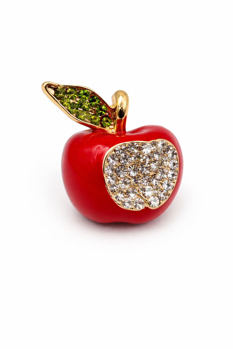 Red Enamel & Crystal Apple Brooch