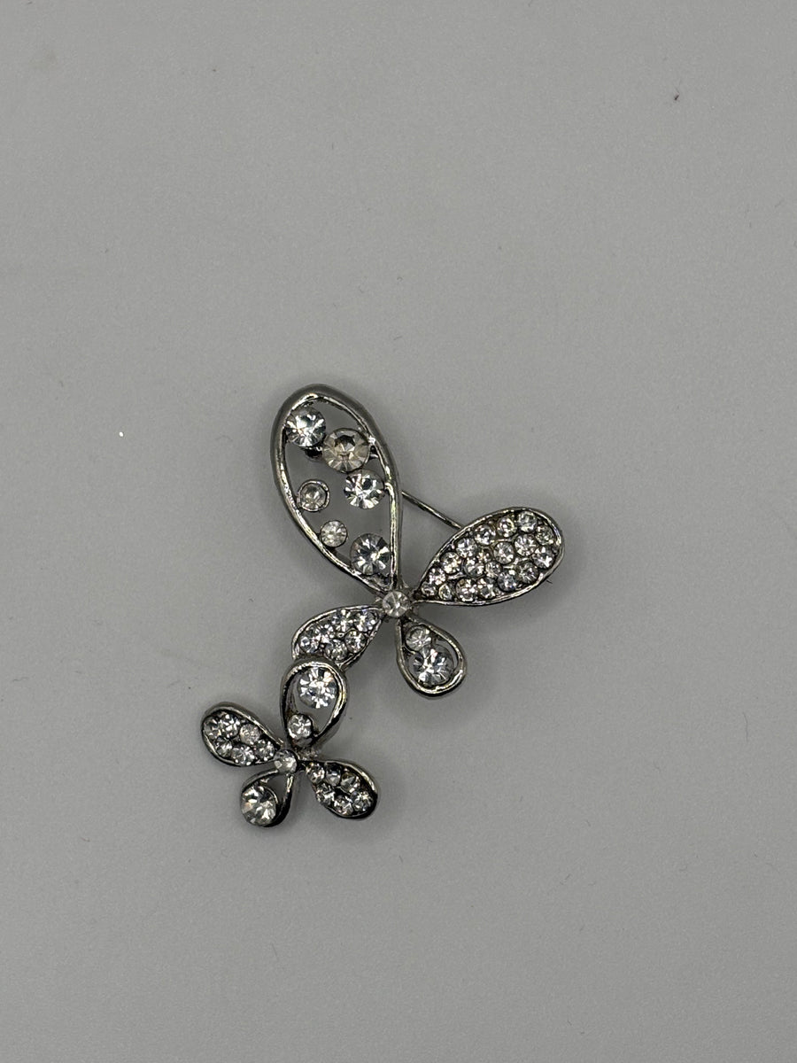Silver-Tone Crystal Double Butterfly Brooch | Mother & Child Pave Pin – silver metal fashion jewelry, main product image, Petit Détail