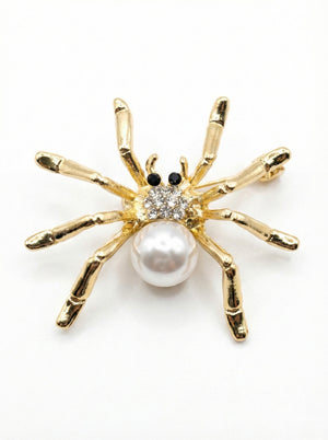 Pearl & Crystal Spider Brooch (Gold or Silver)
