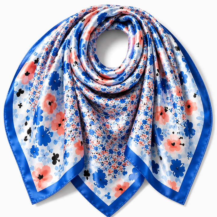 Blue Floral Square Scarf Petit Détail Lebanon