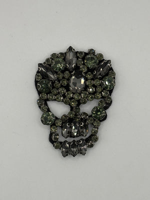Handmade Crystal Skull Brooch | Edgy Glam Statement Pin (Clear or Smoky) – detail view | Petit Détail