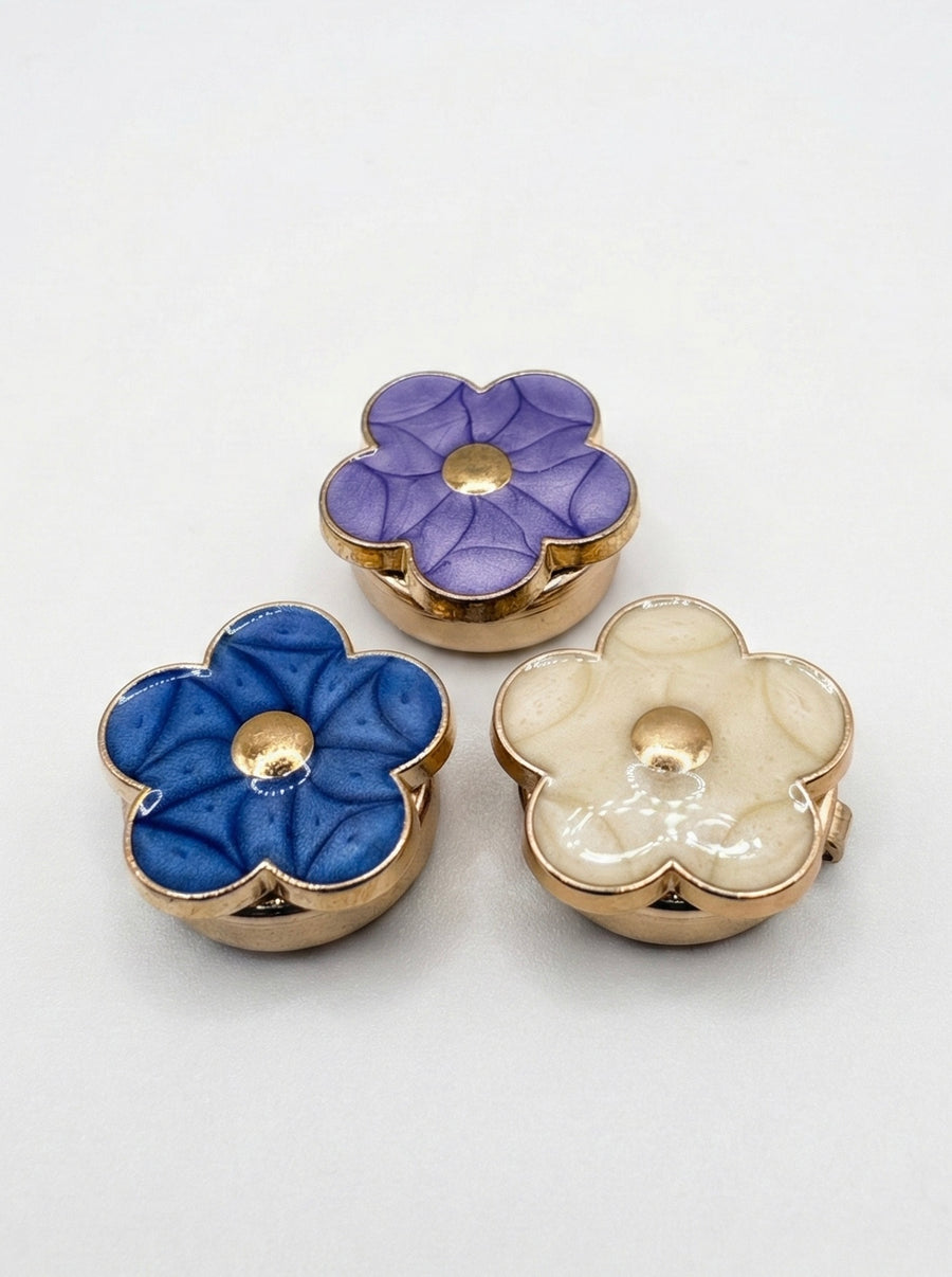 Enamel Flower Button Covers | Dainty Floral Shirt Clips (1.5 cm)