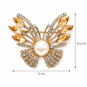 Pearl Crystal Bow Brooch Gold Petit Détail Lebanon