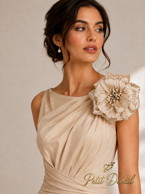 Handmade Champagne Pearl Textile Flower – 20 cm | Couture Fabric Flower | Made in Lebanon
