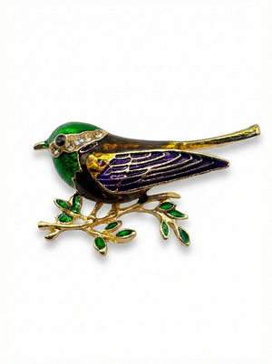 Colorful Enamel Songbird Brooch – Bird on Branch