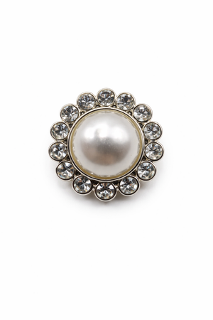 Classic Pearl & Crystal Halo Button (Sew-On) - Silver