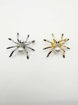 Pearl & Crystal Spider Brooch (Gold or Silver)
