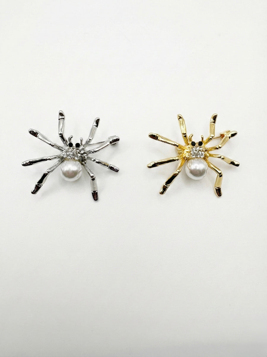 Pearl & Crystal Spider Brooch (Gold or Silver)