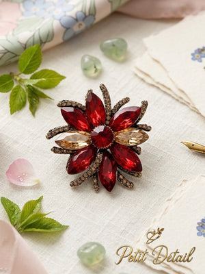 Ruby Crystal Flower Brooch Petit Détail Lebanon