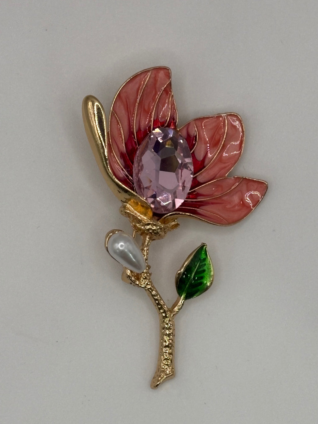 Magnolia Flower Brooch with Pearl Accent
