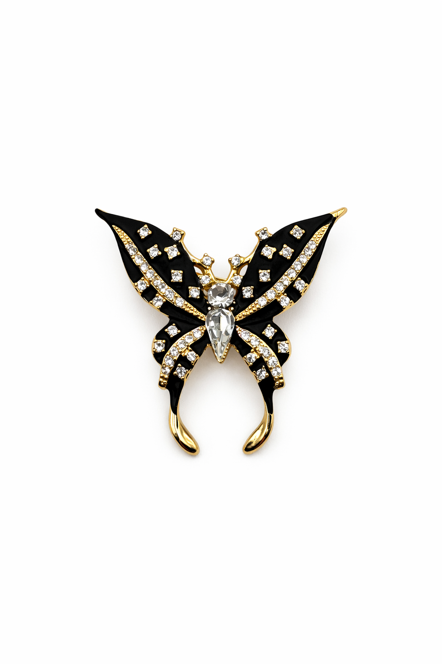 Vintage Style Black Enamel Swallowtail Butterfly Brooch