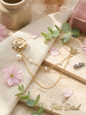 Pearl Flower & Butterfly Chatelaine Brooch Petit Détail Lebanon