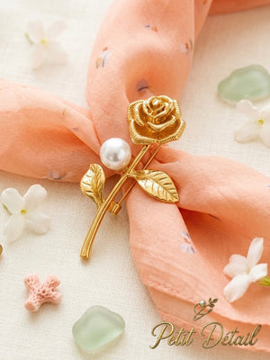 Golden Single Rose Pearl Brooch Petit Détail Lebanon