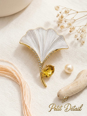 Ivory Ginkgo Gem Brooch Petit Détail Lebanon
