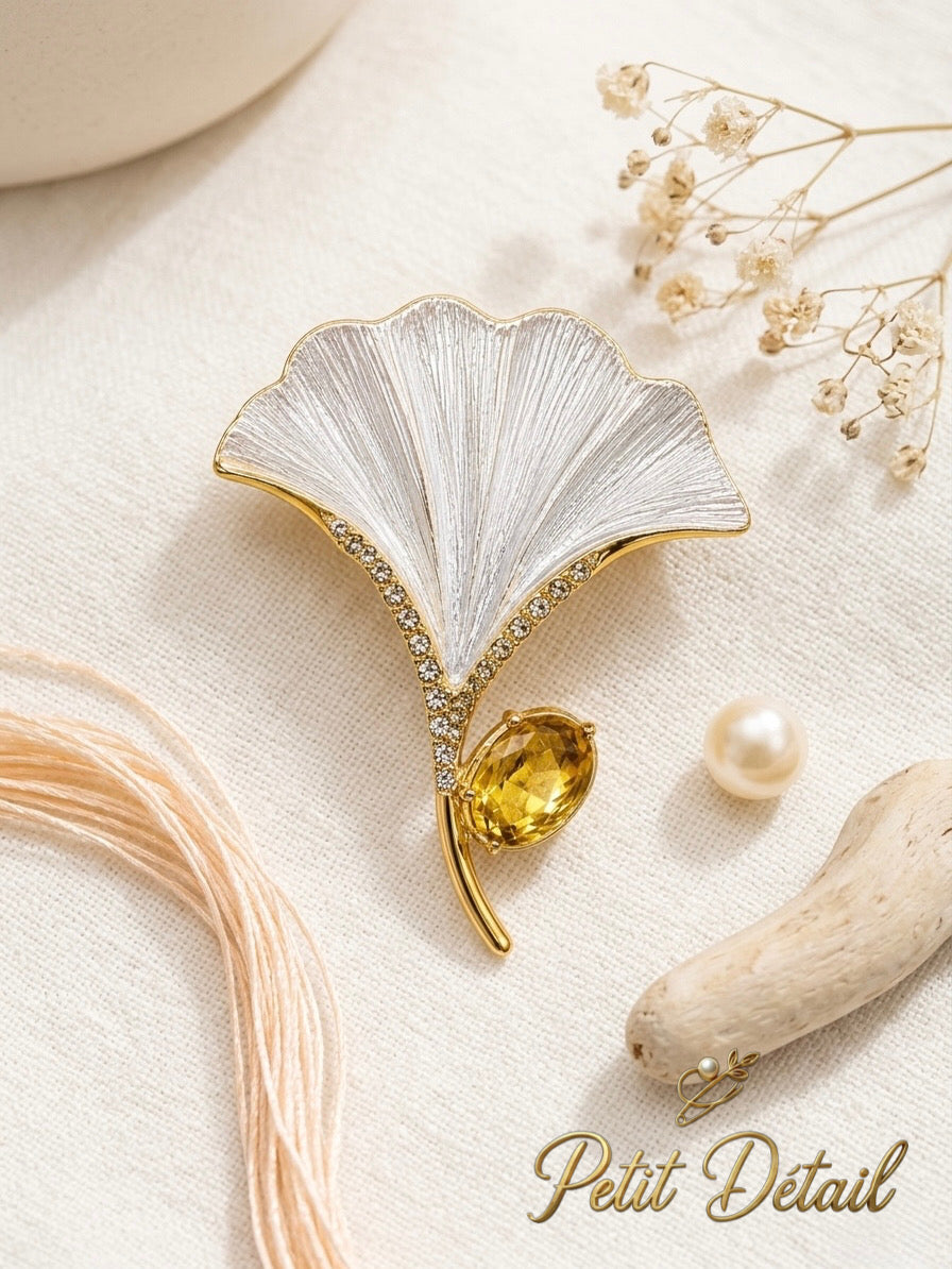 Ivory Ginkgo Gem Brooch Petit Détail Lebanon
