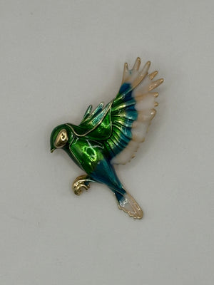 Soaring Swallow Brooch – green; red enamel fashion jewelry, main product image, Petit Détail
