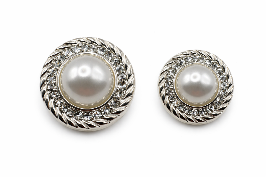 Silver Rope & Pearl Jewel Button (Sew-On)