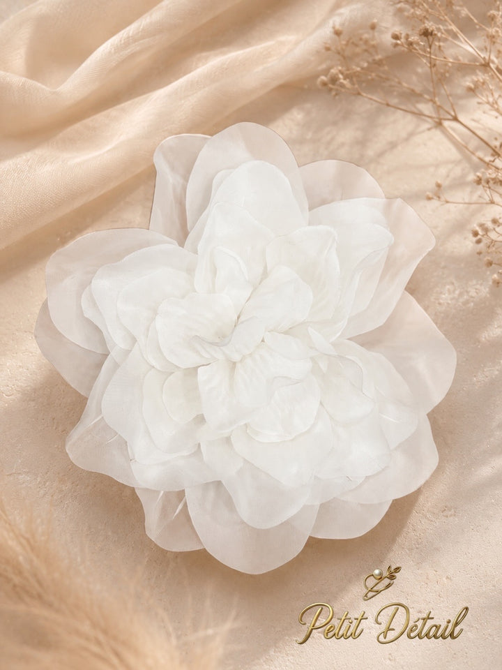Handmade Ivory Organza Peony Flower – 18 cm | Bridal Couture Flower | Made in Lebanon
