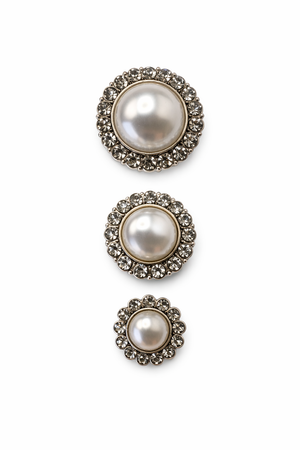 Classic Pearl & Crystal Halo Button (Sew-On) - Silver