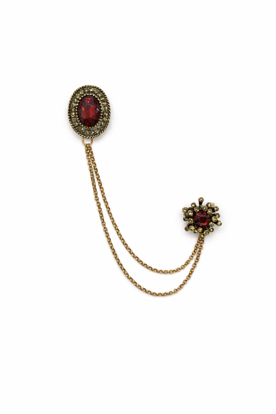 Vintage Style Ruby Chatelaine Collar Brooch
