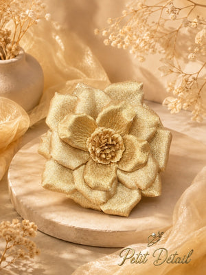 Handmade Glitter Leather Camellia Flower – 20 cm | Champagne, Silver & Blue | Made in Lebanon
