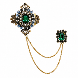 Emerald Pearl Chatelaine Brooch Petit Détail Lebanon