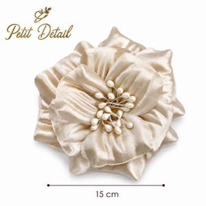 Handmade Champagne Pearl Textile Flower – 15 cm | Couture Fabric Flower | Made in Lebanon