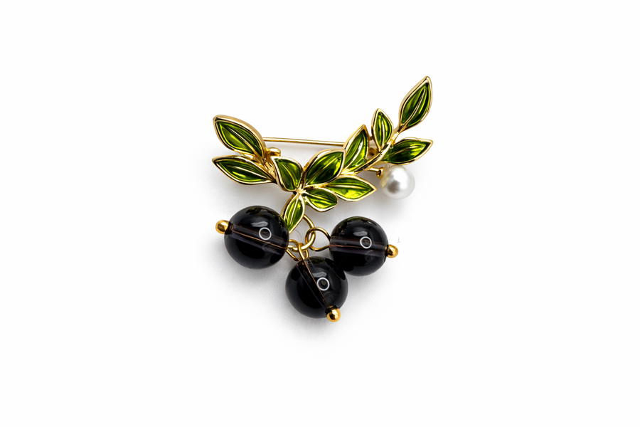 Vintage Style Enamel Berry Branch Brooch