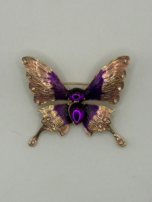 Ethereal Butterfly Brooch | Hand-Painted Enamel & Crystal Swallowtail Pin – detail view | Petit Détail