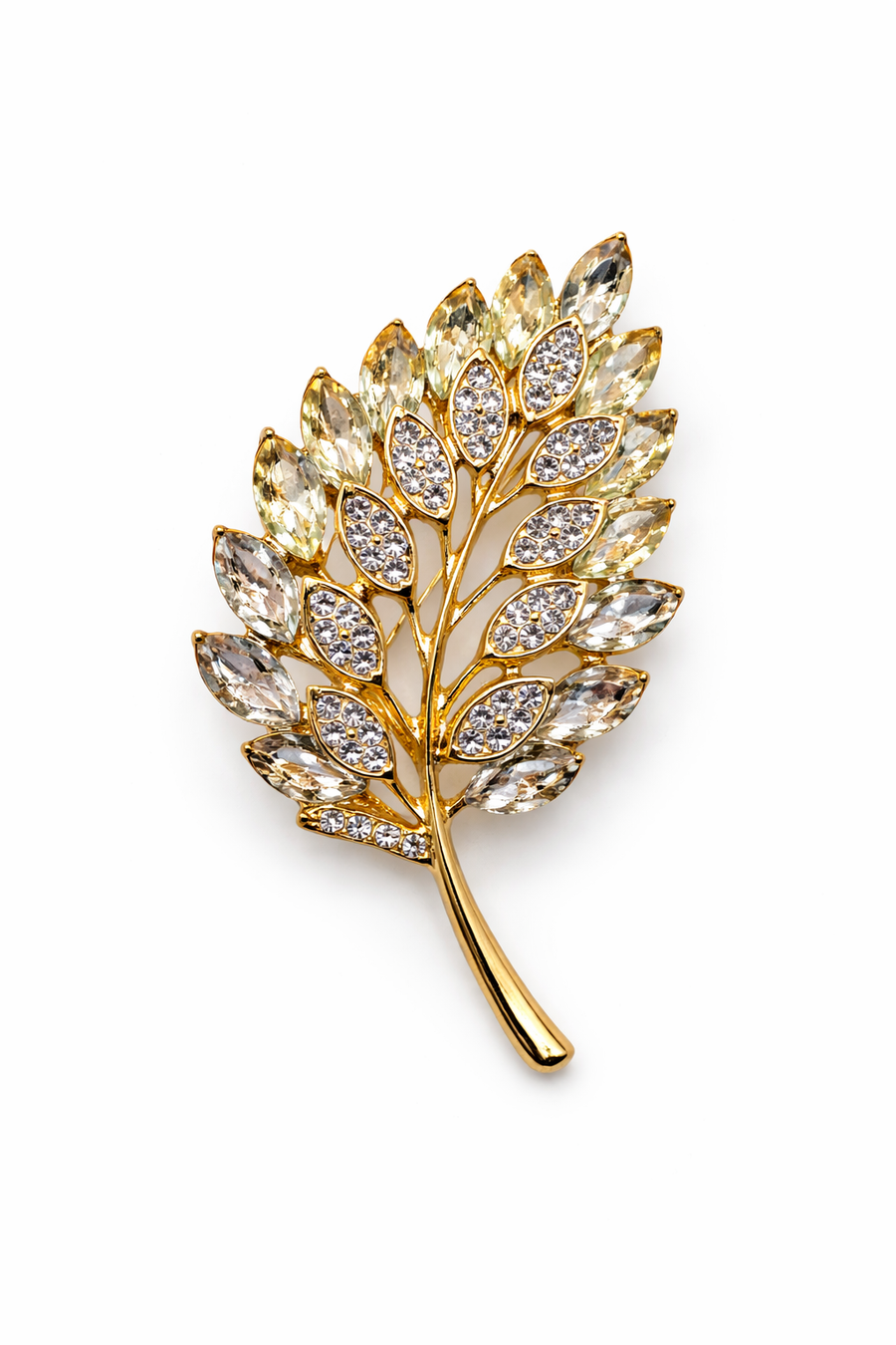 Gold Crystal Leaf Brooch