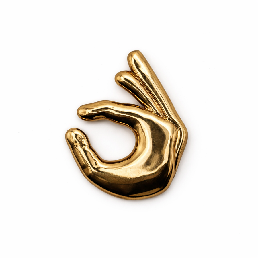 Surrealist Gold OK Hand Gesture Brooch