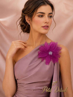 Handmade Violet Crystal Organza Textile Flower Brooch – Premium Strass Center – 15 cm Petit Détail Lebanon