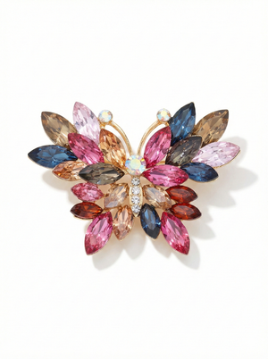 Multi-Color Crystal Butterfly Brooch – Gold Tone