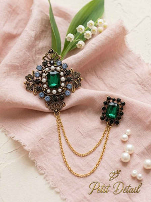 Emerald Pearl Chatelaine Brooch Petit Détail Lebanon