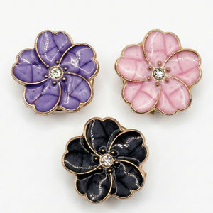 Sakura Enamel & Crystal Button Covers | Cherry Blossom Shirt Clips (2 cm)