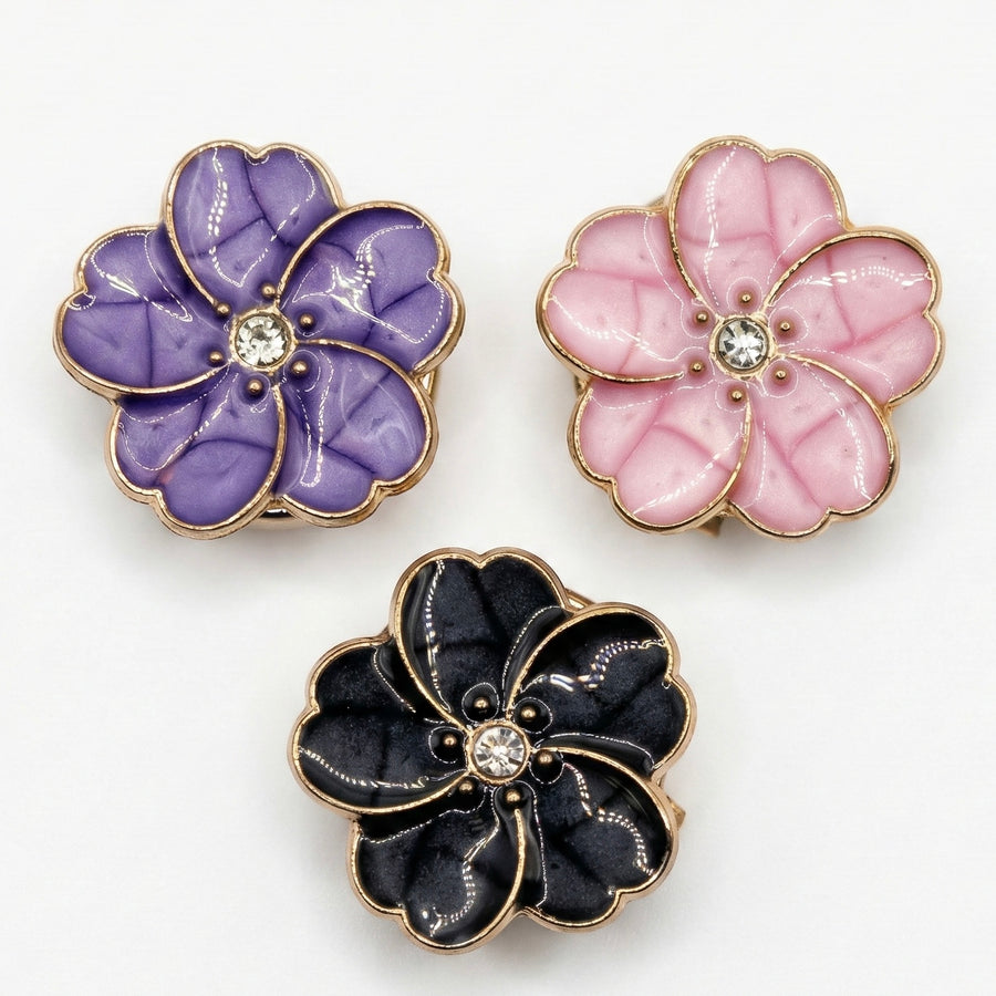 Sakura Enamel & Crystal Button Covers | Cherry Blossom Shirt Clips (2 cm)