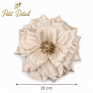 Handmade Ivory Magnolia Textile Flower with Gold Center – 20 cm | Made in Lebanon