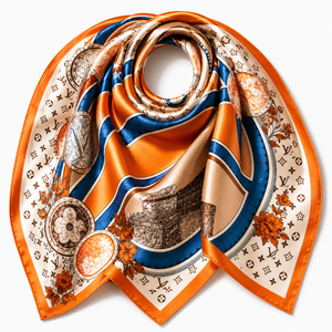 Orange Monogram Print Square Scarf Petit Détail Lebanon