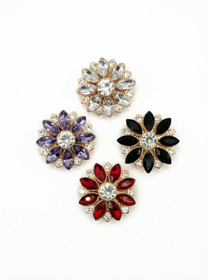 Crystal Flower Button Covers | Jewel-Tone Shirt Embellishments (2.5 cm)