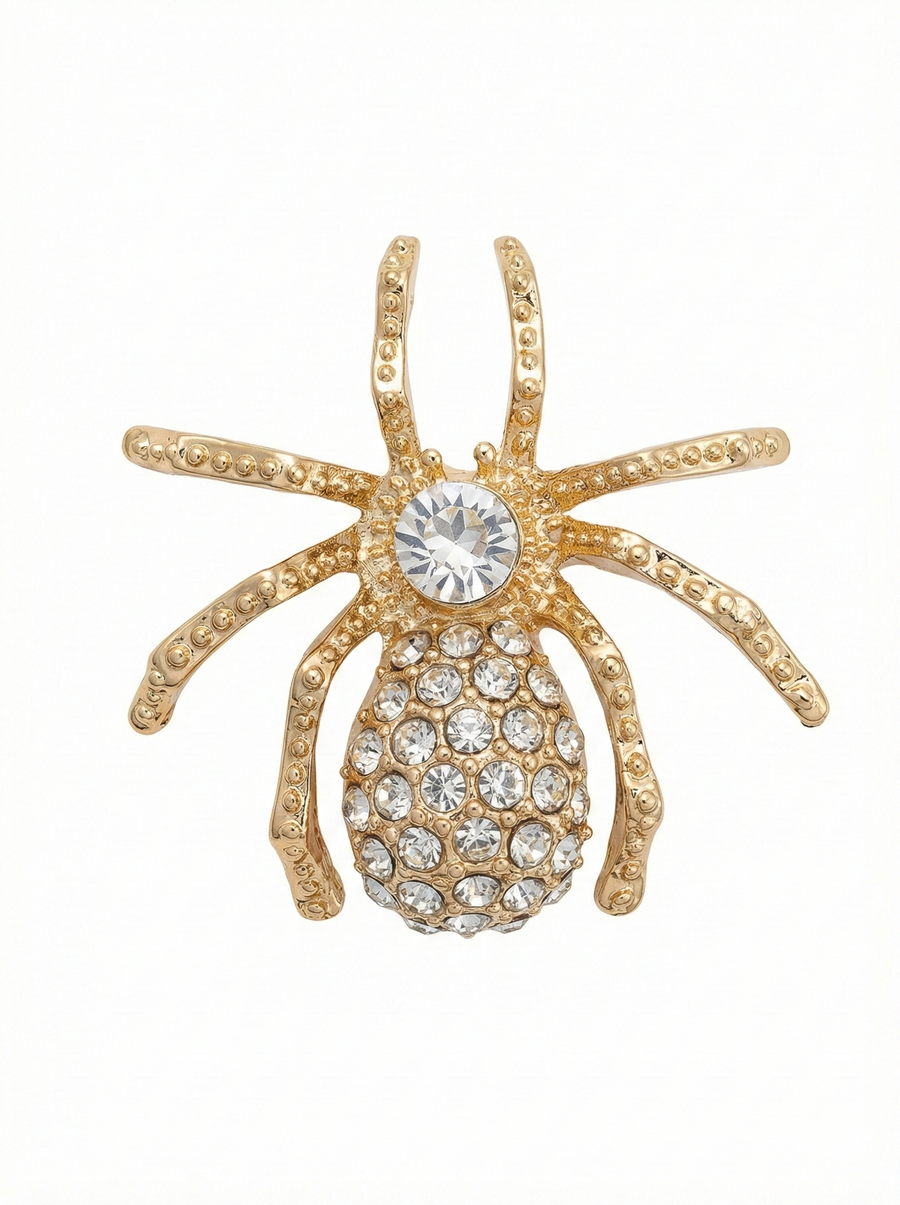 Gold Crystal Spider Brooch