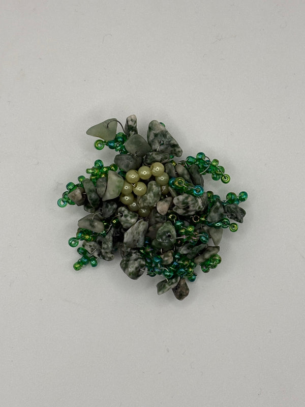 Handmade Wire-Wrapped Stone Cluster Brooch | Artisan Chip Stone Pin – green; blue-1; navy metal, crystal, fabric fashion jewelry, main product image, Petit Détail