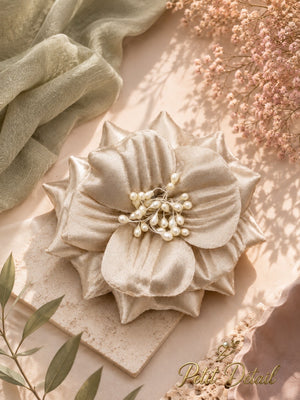 Handmade Champagne Pearl Textile Flower – 12 cm | Couture Fabric Flower | Made in Lebanon