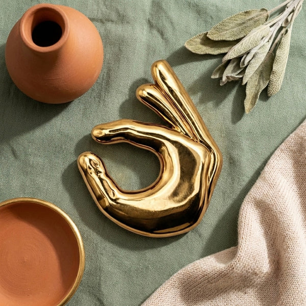 Surrealist Gold OK Hand Gesture Brooch Petit Détail Lebanon