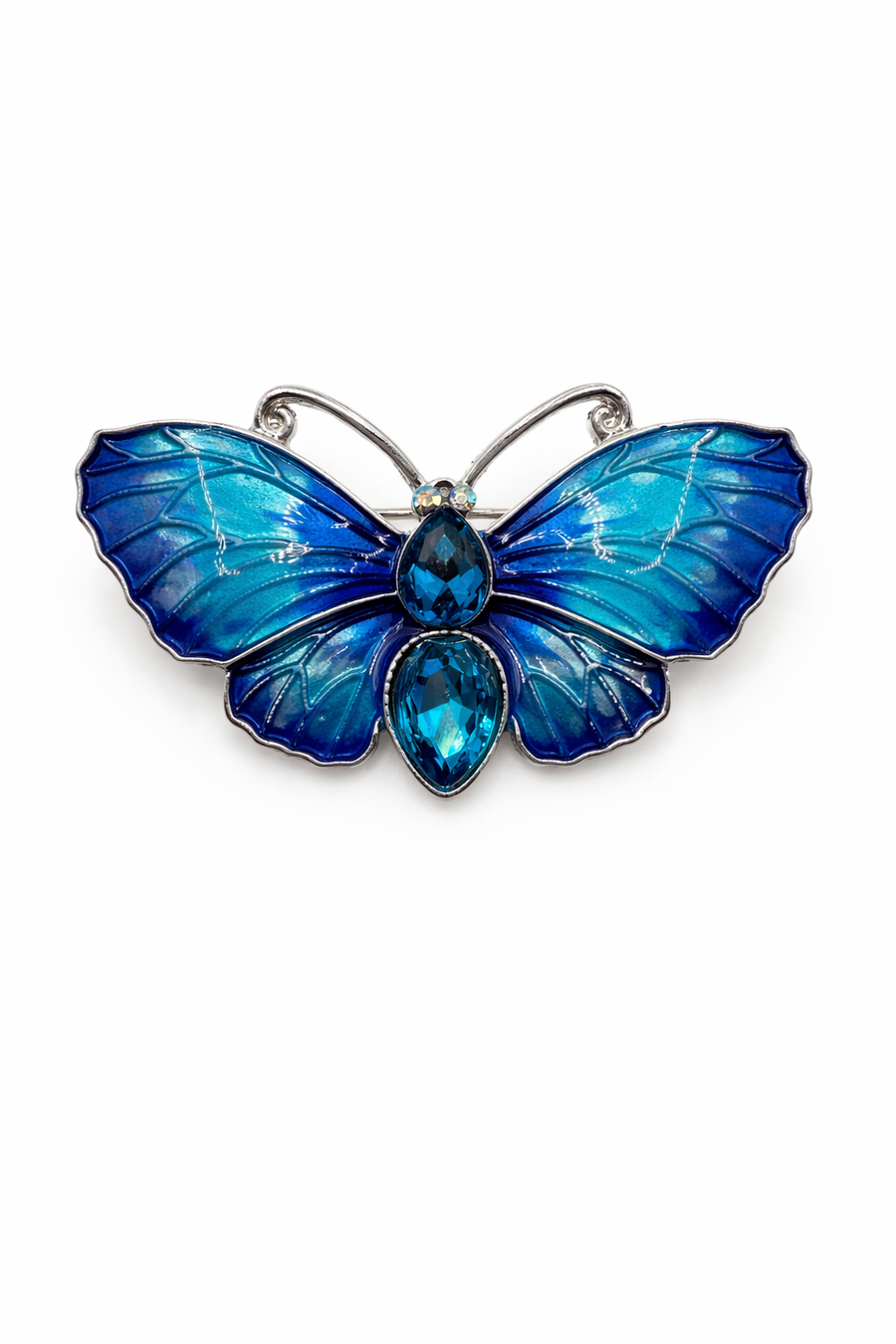 Vintage Style Blue Enamel & Crystal Butterfly Brooch